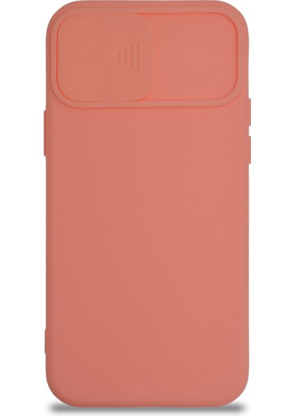 Caseworld Apple iPhone 12 Kapak Kamera Korumalı Sürgülü Renkli Silikon Kılıf - Pudra