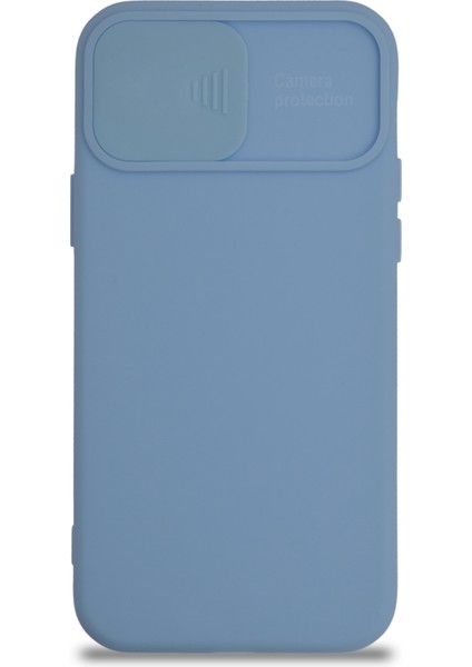 Caseworld Apple iPhone 12 Kapak Kamera Korumalı Sürgülü Renkli Silikon Kılıf - Açık Mavi