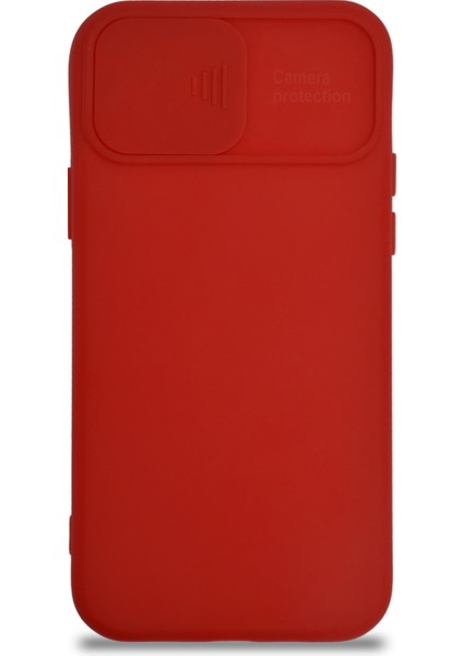 Caseworld Apple iPhone 12 Kapak Kamera Korumalı Sürgülü Renkli Silikon Kılıf - Kırmızı