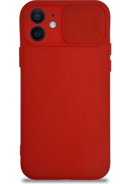 Caseworld Apple iPhone 12 Kapak Kamera Korumalı Sürgülü Renkli Silikon Kılıf - Kırmızı fiyatları