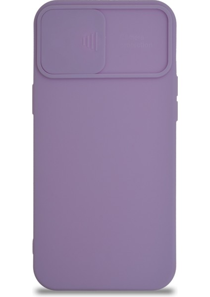 Caseworld Apple iPhone 12 Pro Max Kapak Kamera Korumalı Sürgülü Renkli Silikon Kılıf - Lila