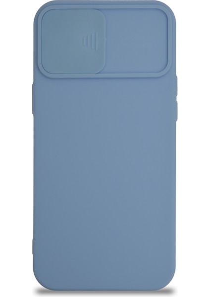 Caseworld Apple iPhone 12 Pro Max Kapak Kamera Korumalı Sürgülü Renkli Silikon Kılıf - Açık Mavi