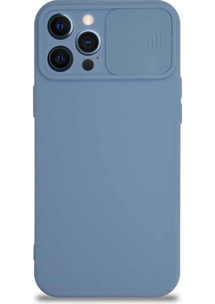 Caseworld Apple iPhone 12 Pro Max Kapak Kamera Korumalı Sürgülü Renkli Silikon Kılıf - Açık Mavi fiyatları