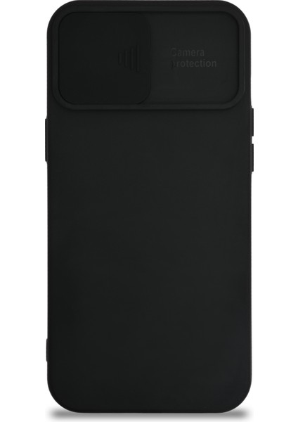 Caseworld Apple iPhone 12 Pro Max Kapak Kamera Korumalı Sürgülü Renkli Silikon Kılıf - Siyah