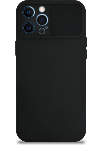 Caseworld Apple iPhone 12 Pro Max Kapak Kamera Korumalı Sürgülü Renkli Silikon Kılıf - Siyah fiyatları