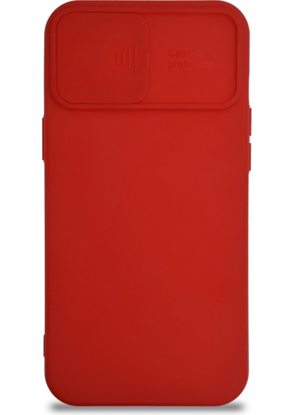 Caseworld Apple iPhone 12 Pro Max Kapak Kamera Korumalı Sürgülü Renkli Silikon Kılıf - Kırmızı