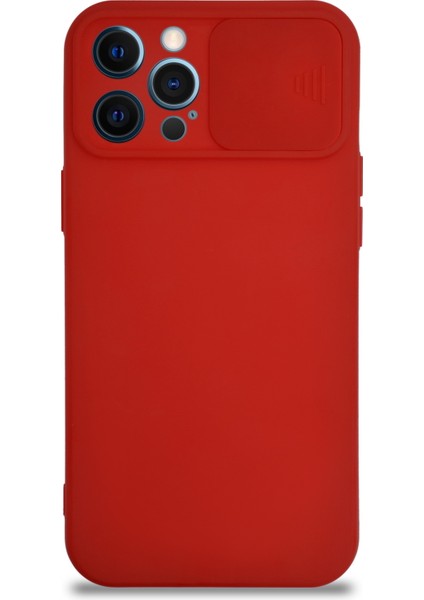 Caseworld Apple iPhone 12 Pro Max Kapak Kamera Korumalı Sürgülü Renkli Silikon Kılıf - Kırmızı fiyatları