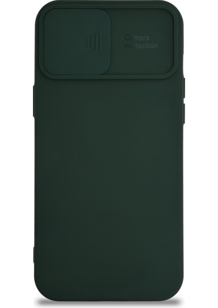 Caseworld Apple iPhone 12 Pro Max Kapak Kamera Korumalı Sürgülü Renkli Silikon Kılıf - Koyu Yeşil