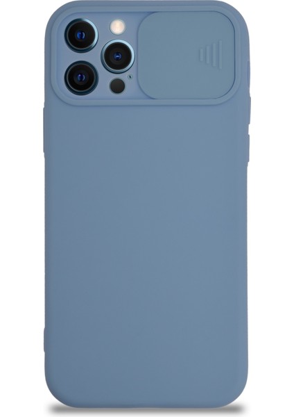Caseworld Apple iPhone 12 Pro Kapak Kamera Korumalı Sürgülü Renkli Silikon Kılıf - Açık Mavi fiyatları