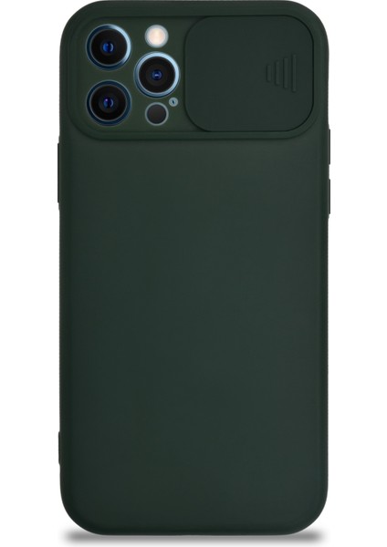 Caseworld Apple iPhone 12 Pro Kapak Kamera Korumalı Sürgülü Renkli Silikon Kılıf - Koyu Yeşil fiyatları