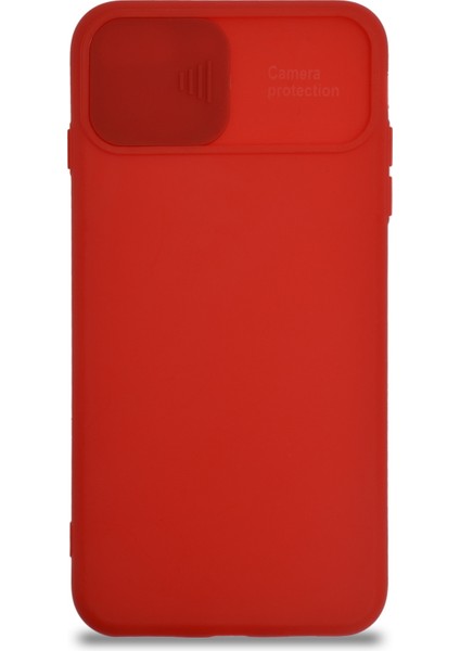 Apple iPhone 8 Plus Kapak Kamera Korumalı Sürgülü Renkli Silikon Kılıf - Kırmızı
