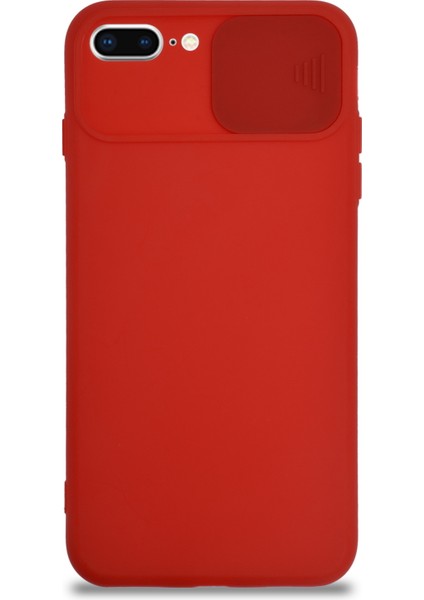 Apple iPhone 8 Plus Kapak Kamera Korumalı Sürgülü Renkli Silikon Kılıf - Kırmızı fiyatları