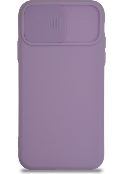 Apple iPhone x Kapak Kamera Korumalı Sürgülü Renkli Silikon Kılıf - Lila
