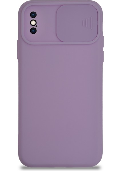 Apple iPhone x Kapak Kamera Korumalı Sürgülü Renkli Silikon Kılıf - Lila fiyatları