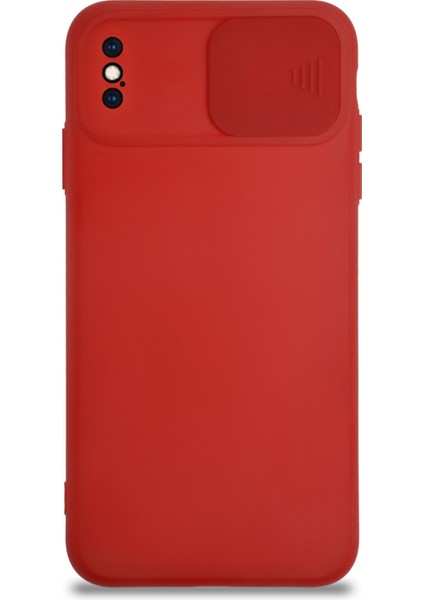 Apple iPhone Xs Max Kapak Kamera Korumalı Sürgülü Renkli Silikon Kılıf - Kırmızı fiyatları