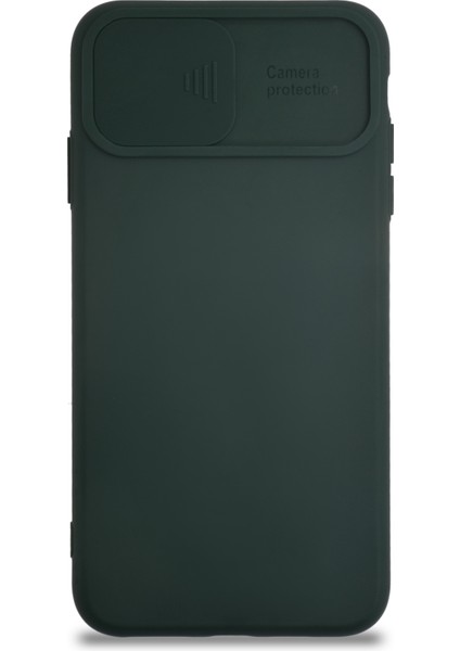 Apple iPhone Xs Max Kapak Kamera Korumalı Sürgülü Renkli Silikon Kılıf - Koyu Yeşil