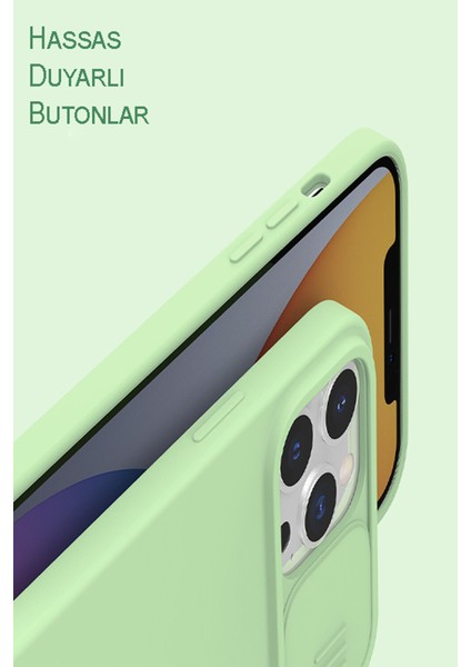 Apple iPhone 7 Kapak Kamera Korumalı Sürgülü Renkli Silikon Kılıf - Açık Yeşil modelleri