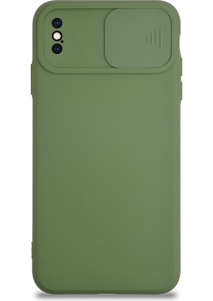 Apple iPhone Xs Max Kapak Kamera Korumalı Sürgülü Renkli Silikon Kılıf - Açık Yeşil