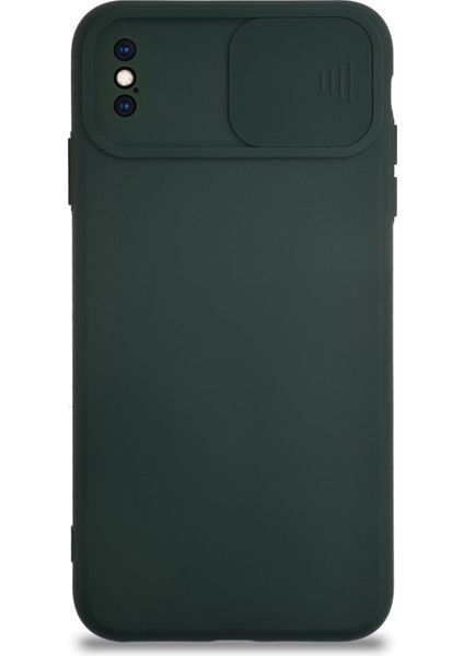 Apple iPhone Xs Max Kapak Kamera Korumalı Sürgülü Renkli Silikon Kılıf - Koyu Yeşil