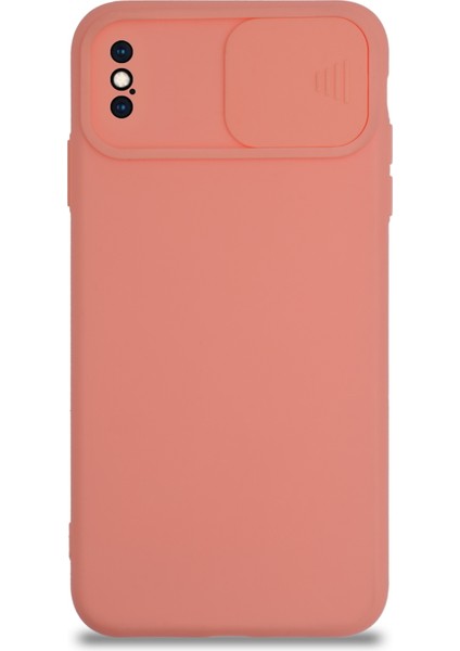 Apple iPhone Xs Max Kapak Kamera Korumalı Sürgülü Renkli Silikon Kılıf - Pudra