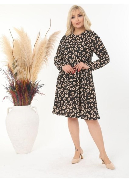 Kadın Siyah Büyük Beden Fırfır Detay Kemerli Likralı Krep Elbise fırsatları