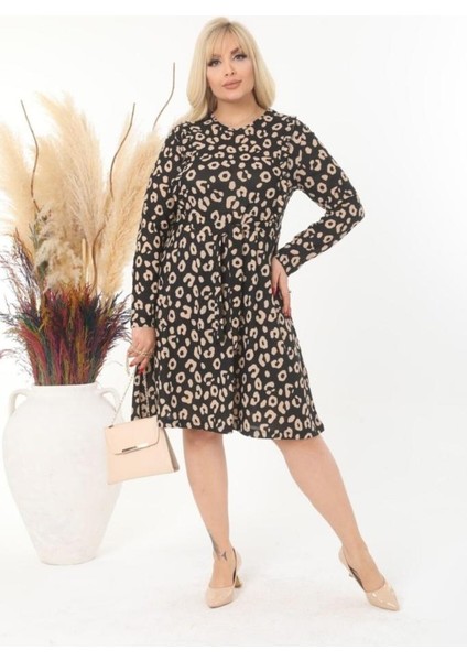 Kadın Siyah Büyük Beden Fırfır Detay Kemerli Likralı Krep Elbise indirimleri