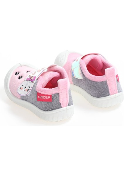 Gri Pembe Kaydırmaz Taban Kız Çocuk Kreş Panduf Ayakkabı 03213