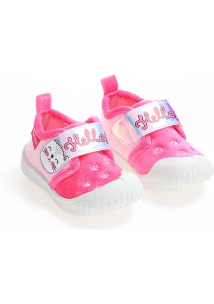 Gri Pembe Kaydırmaz Taban Kız Çocuk Kreş Panduf Ayakkabı 03213