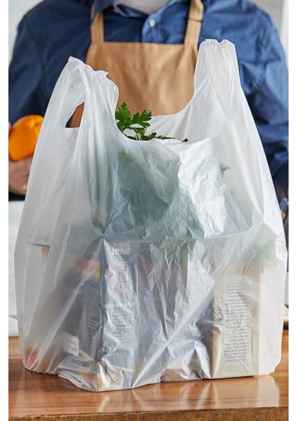 Beyaz Hışır Atlet Poşet, 2'li Market Alışveriş Poşet Orta Boy Baskısız Poşet 2kg