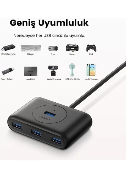 USB 3.0 4 Portlu Hub Çoklayıcı 1 Metre fırsatları