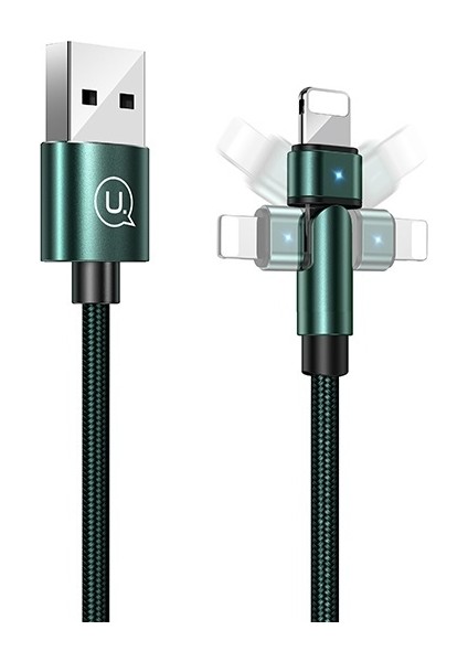 U60 Lightning 180° Döndürülebilir Şarj Kablosu 1m Yeşil
