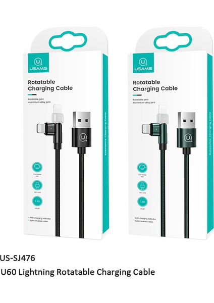U60 Lightning 180° Döndürülebilir Şarj Kablosu 1m Yeşil fırsatları