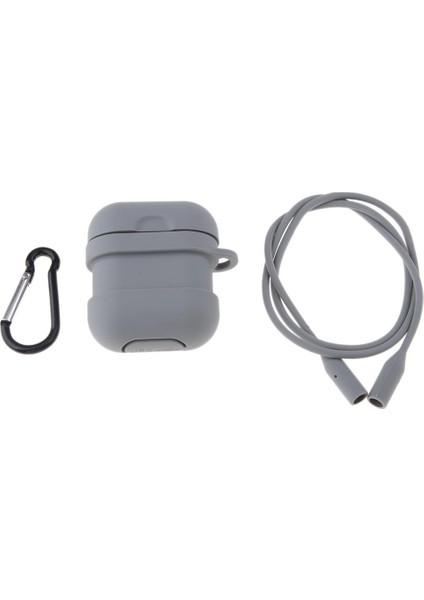 Airpods Tam Koruma Silikon Kapak Şarj Kılıfı Taşıma Çantası ve Anti-Kayıp Kayış - Gri (Yurt Dışından)