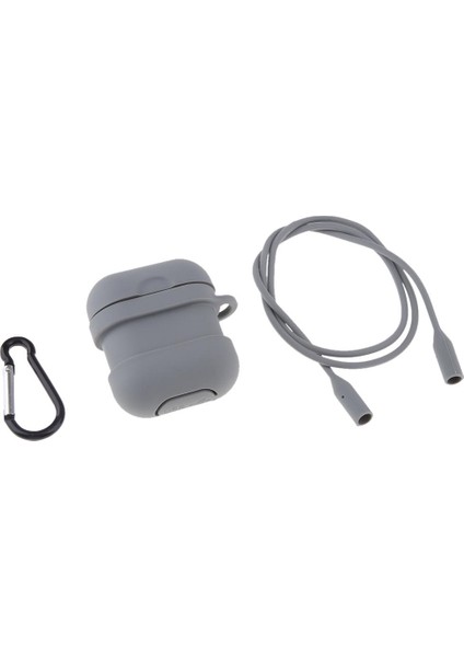 Airpods Tam Koruma Silikon Kapak Şarj Kılıfı Taşıma Çantası ve Anti-Kayıp Kayış - Gri (Yurt Dışından)