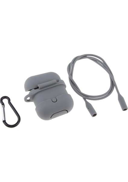 Airpods Tam Koruma Silikon Kapak Şarj Kılıfı Taşıma Çantası ve Anti-Kayıp Kayış - Gri (Yurt Dışından)