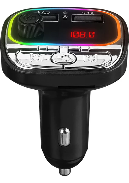 HY-XCB40 Çift USB 5V 3.1A Rainbow Işıklı LED Ekran Tf Kartlı V5.0 Bluetooth Fm Transmitter