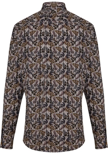 Kahverengi Modern Fit Pamuklu Desenli Gömlek