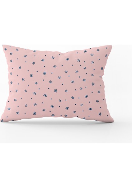 Pembe Lacivert Taç Yıldızlı Çocuk Kırlent Yastık Kılıfı - CGH039-3550 Çift Tarafı Baskılı
