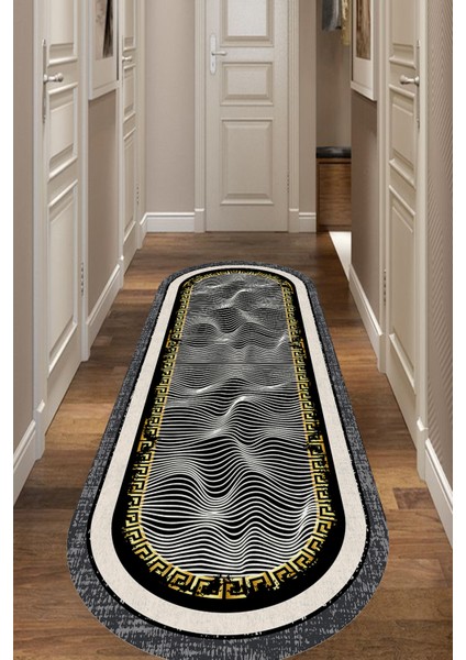 Woolly Dalga Çizgili Oval Halı (Makinada Yıkanabilir Kaymaz Dod Taban) - ES587