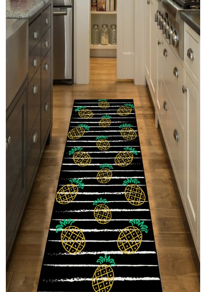 Woolly Ananas Desenli Çizgili Halı (Makinada Yıkanabilir Kaymaz Dod Taban) - ES390