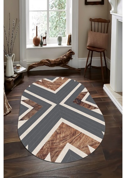Woolly Cappio Çapraz Antrasit Gri Desenli Oval Halı (Kaymaz Dod Taban Makinada YIKANABILIR)-ES1086