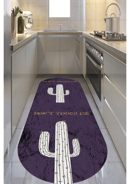 Woolly Don't Touch Me Yazılı Kaktüs Desenli Oval Halı (Makinada Yıkanabilir Kaymaz Dod Taban) - ES395