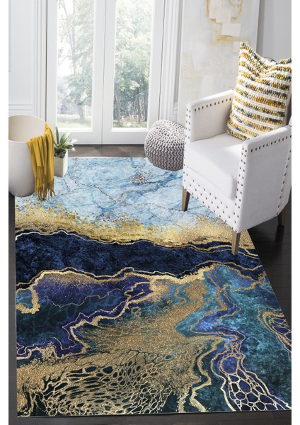 Woolly Dijital Baskılı Makinada Yıkanabilir Renkli Gold Halı - ES204