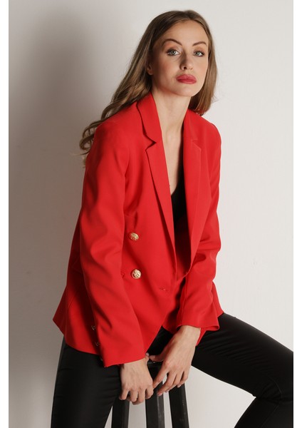 Kadın Pembe Gold Düğmeli Blazer Ceket