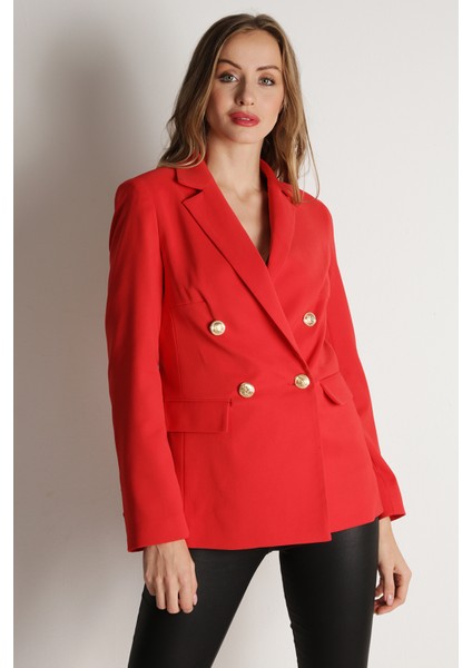 Kadın Pembe Gold Düğmeli Blazer Ceket