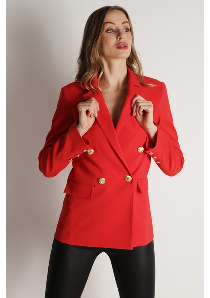 Kadın Pembe Gold Düğmeli Blazer Ceket