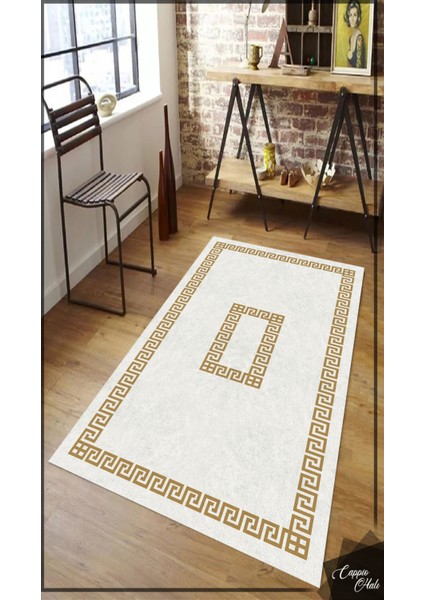 Woolly Gold Zincirli Beyaz Halı (Makinada Yıkanabilir Kaymaz Dot Taban) - ES1111