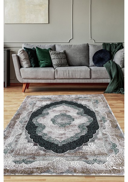 Woolly Eskitme Desenli Krem Göbekli Halı (Makinada Yıkanabilir Kaymaz Dot Taban) - ES1202