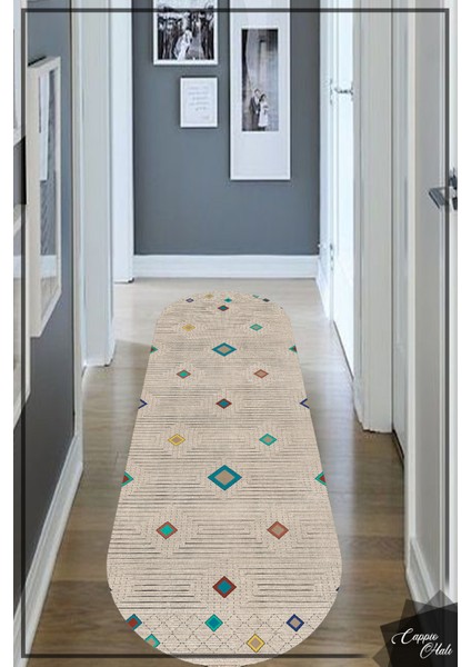 Woolly Çizgili Krem Kilim Desenli Oval Halı (Kaymaz Dod Taban Makinada Yıkanabilir) - ES655