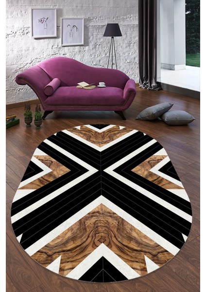 Woolly Cappio Çapraz Siyah Desenli Oval Halı (Kaymaz Dod Taban Makinada YIKANABILIR)-ES1087